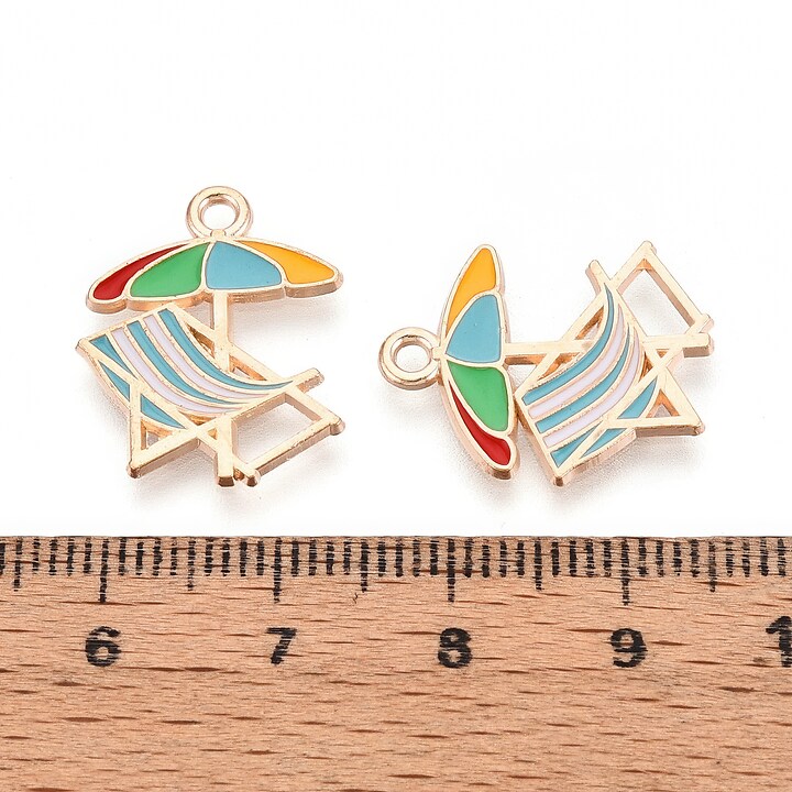 Charm mini pandantiv auriu emailat umbrela de plaja 20x16mm