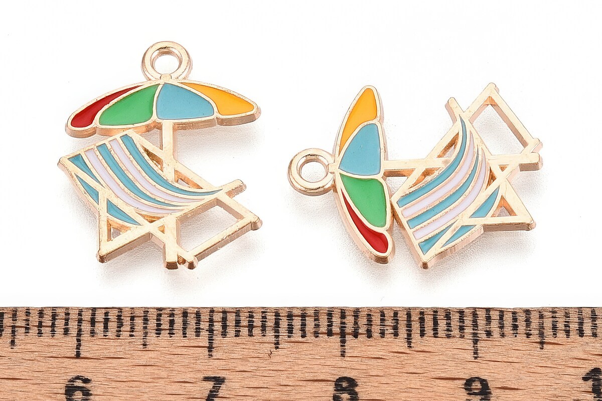 Charm mini pandantiv auriu emailat umbrela de plaja 20x16mm