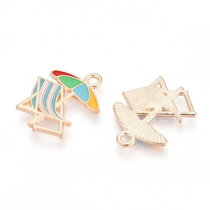 Charm mini pandantiv auriu emailat umbrela de plaja 20x16mm