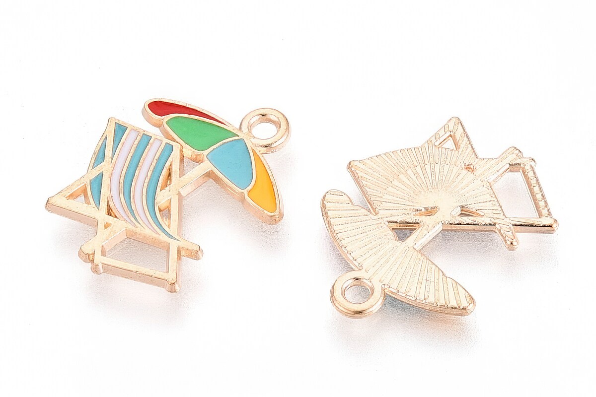 Charm mini pandantiv auriu emailat umbrela de plaja 20x16mm