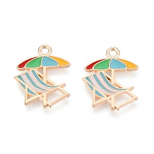 Charm mini pandantiv auriu emailat umbrela de plaja 20x16mm