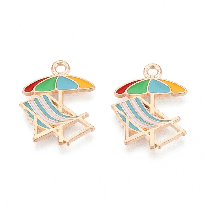 Charm mini pandantiv auriu emailat umbrela de plaja 20x16mm