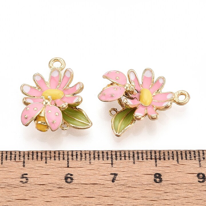 Charm mini pandantiv auriu emailat floare 3d 21x18mm
