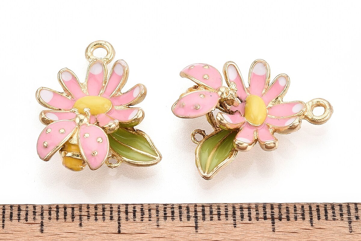 Charm mini pandantiv auriu emailat floare 3d 21x18mm