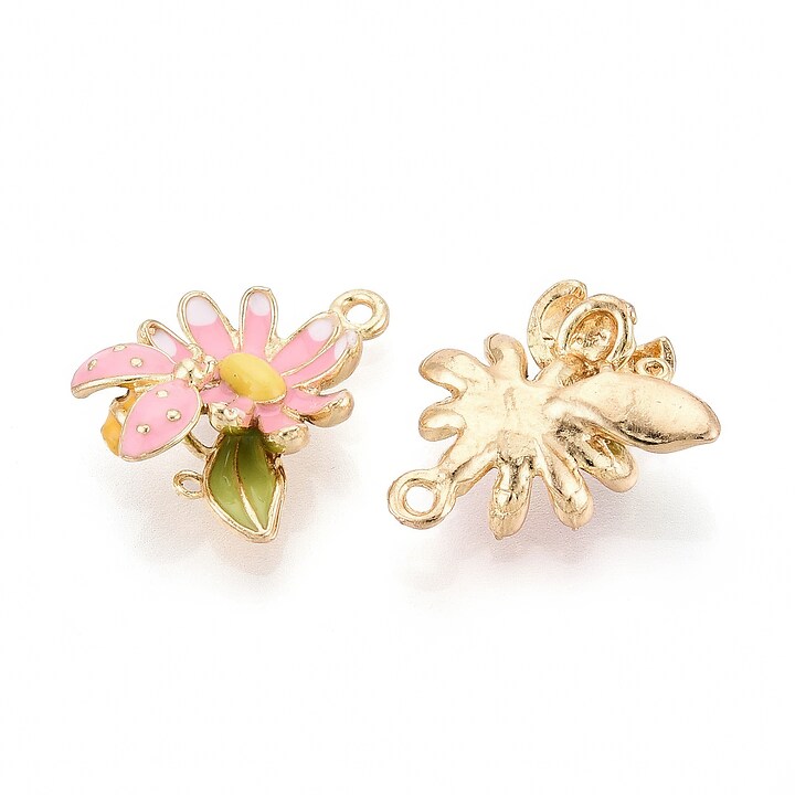 Charm mini pandantiv auriu emailat floare 3d 21x18mm