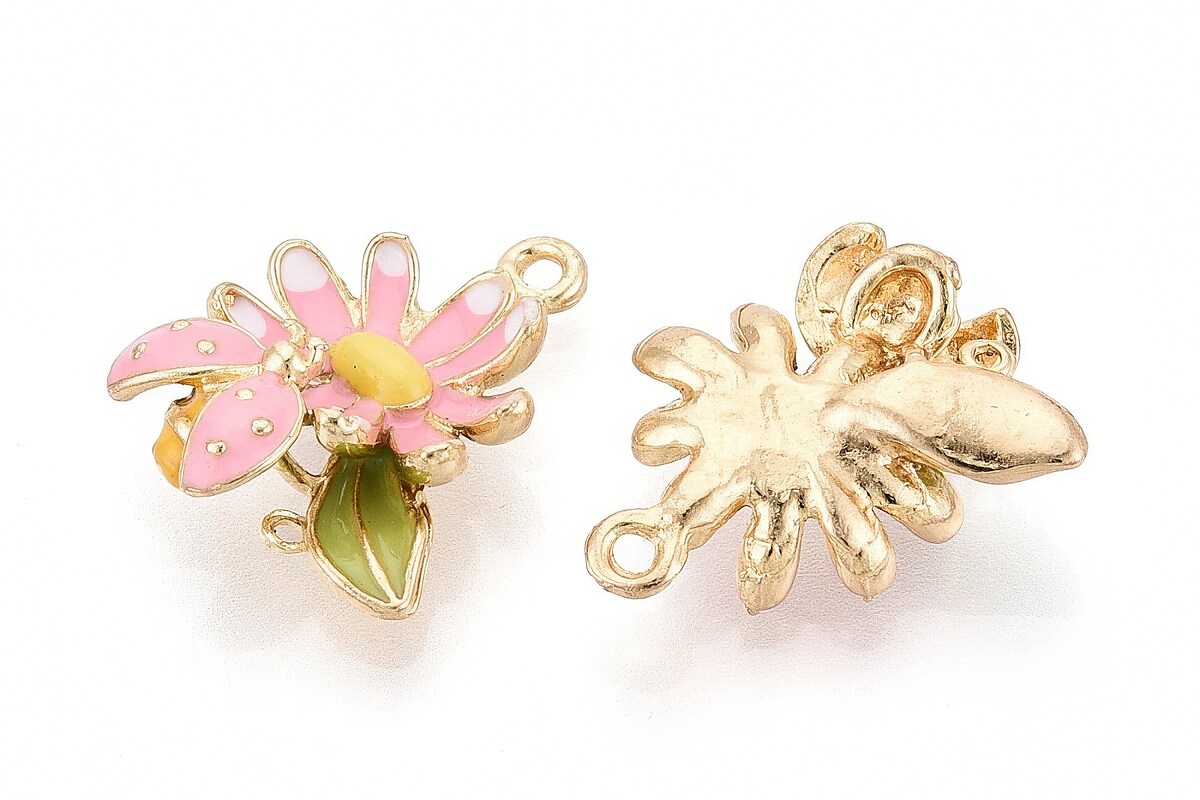 Charm mini pandantiv auriu emailat floare 3d 21x18mm