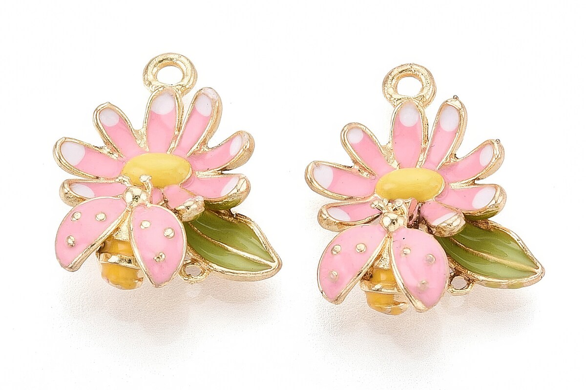 Charm mini pandantiv auriu emailat floare 3d 21x18mm