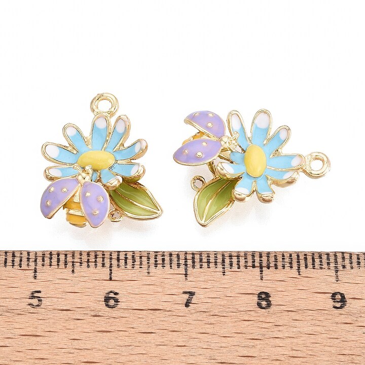 Charm mini pandantiv auriu emailat floare bleu 3d 21x18mm