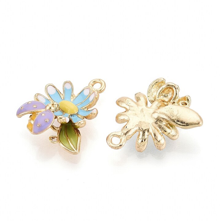 Charm mini pandantiv auriu emailat floare bleu 3d 21x18mm
