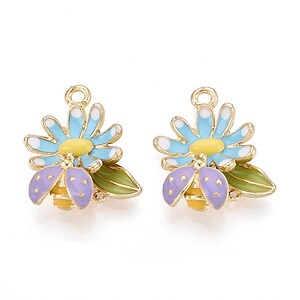 Charm mini pandantiv auriu emailat floare bleu 3d 21x18mm