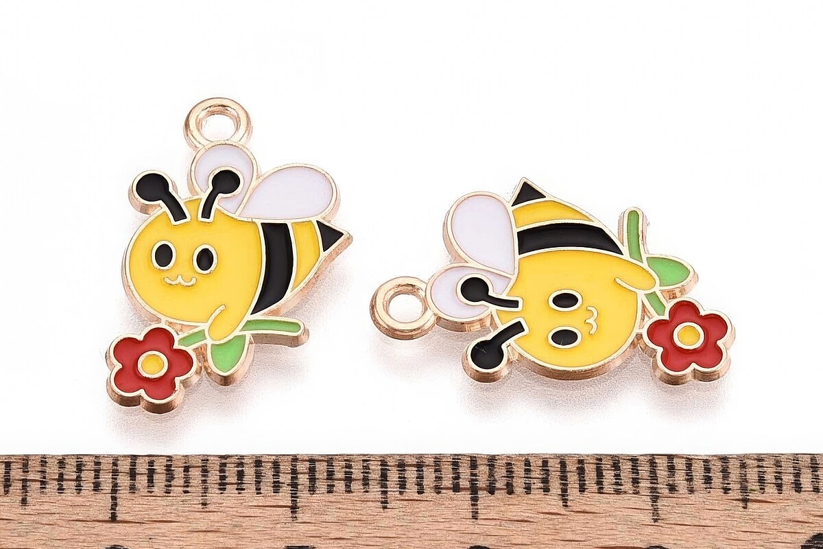 Charm mini pandantiv auriu emailat albina 20x13mm