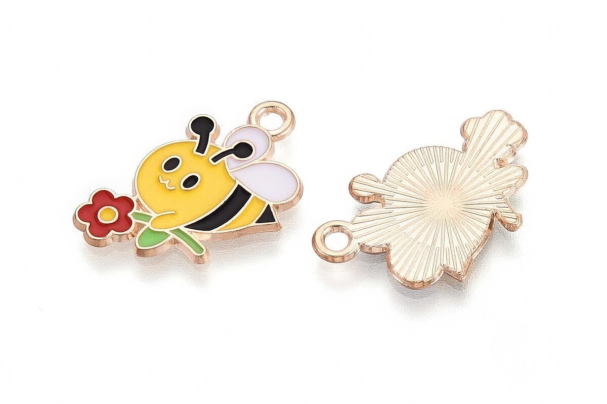 Charm mini pandantiv auriu emailat albina 20x13mm