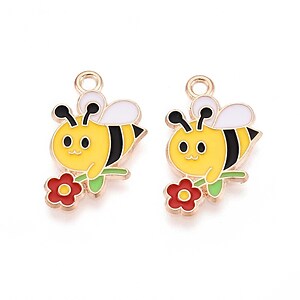 Charm mini pandantiv auriu emailat albina 20x13mm