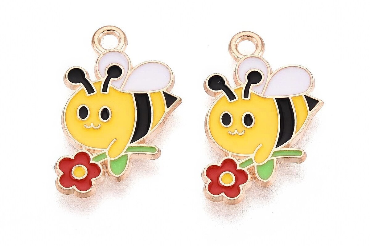 Charm mini pandantiv auriu emailat albina 20x13mm