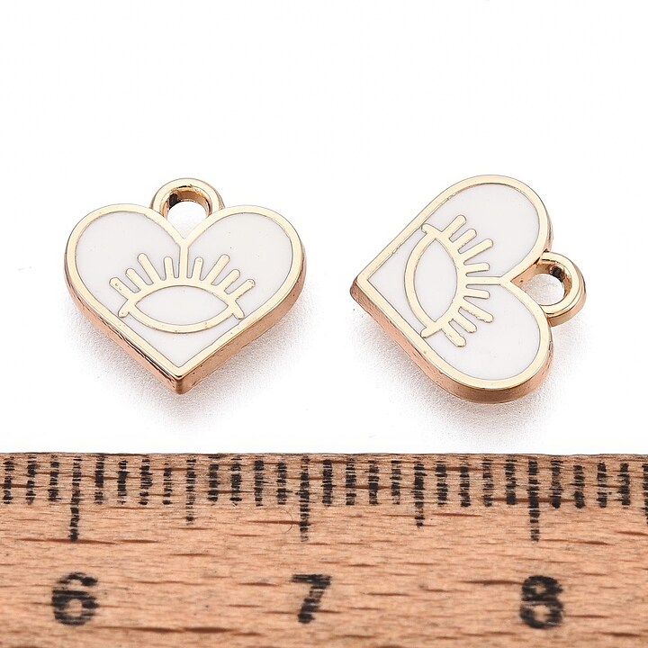 Charm mini pandantiv auriu emailat inima cu model ochi 10x11mm
