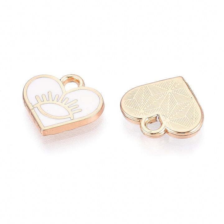 Charm mini pandantiv auriu emailat inima cu model ochi 10x11mm