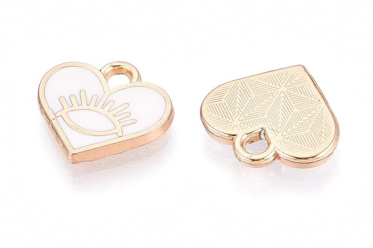 Charm mini pandantiv auriu emailat inima cu model ochi 10x11mm