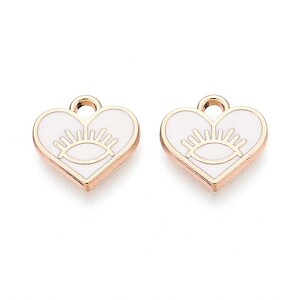 Charm mini pandantiv auriu emailat inima cu model ochi 10x11mm