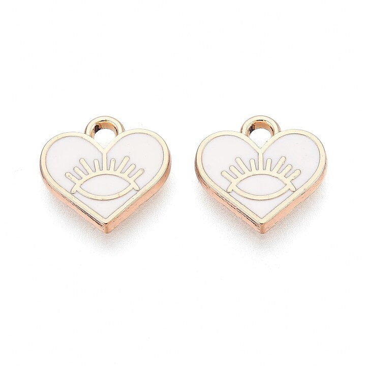 Charm mini pandantiv auriu emailat inima cu model ochi 10x11mm