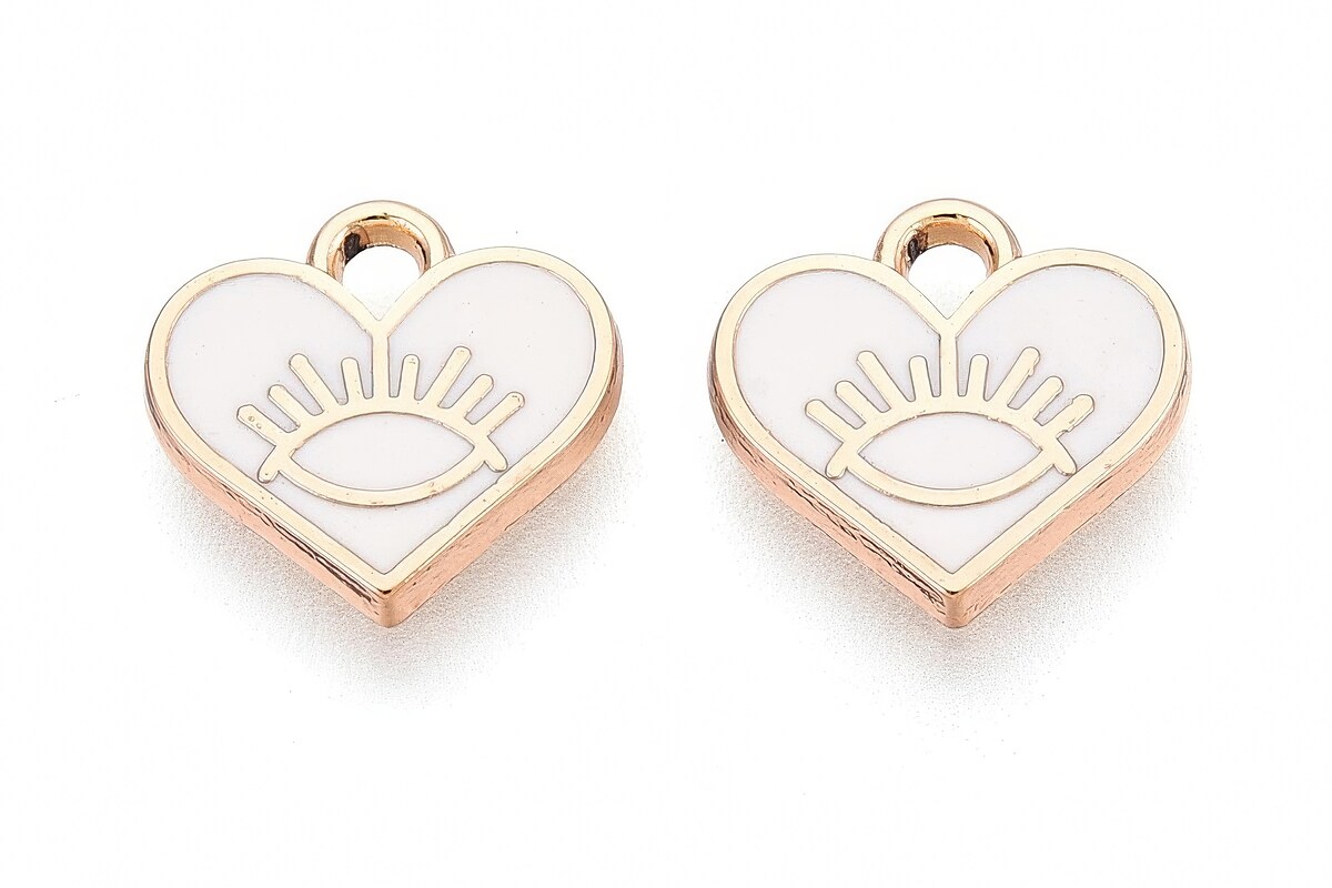 Charm mini pandantiv auriu emailat inima cu model ochi 10x11mm