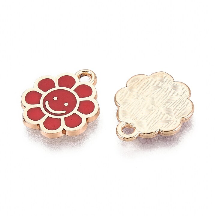Charm mini pandantiv auriu emailat floare rosie 15x12mm