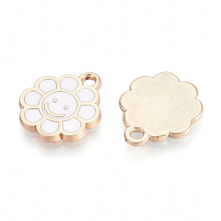 Charm mini pandantiv auriu emailat floare alba 15x12mm