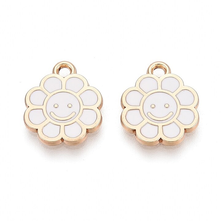 Charm mini pandantiv auriu emailat floare alba 15x12mm