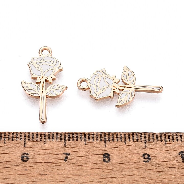 Charm mini pandantiv auriu emailat trandafir alb 22x12mm
