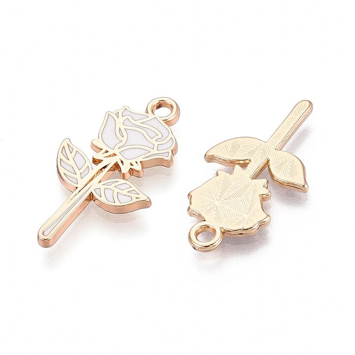 Charm mini pandantiv auriu emailat trandafir alb 22x12mm