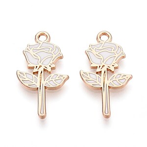 Charm mini pandantiv auriu emailat trandafir alb 22x12mm
