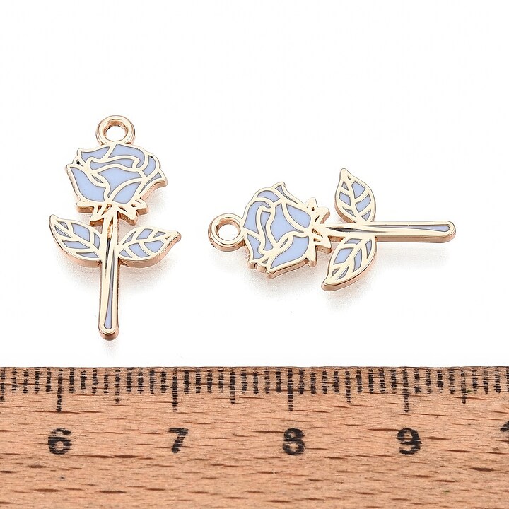Charm mini pandantiv auriu emailat trandafir albastru 22x12mm