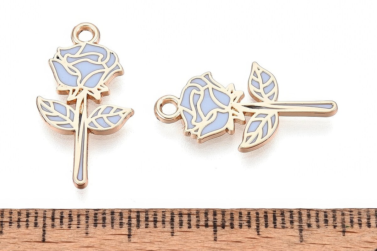 Charm mini pandantiv auriu emailat trandafir albastru 22x12mm