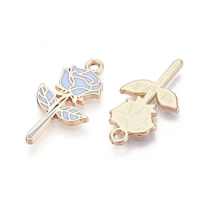 Charm mini pandantiv auriu emailat trandafir albastru 22x12mm