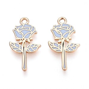 Charm mini pandantiv auriu emailat trandafir albastru 22x12mm