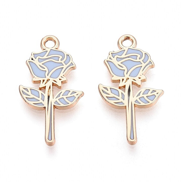 Charm mini pandantiv auriu emailat trandafir albastru 22x12mm