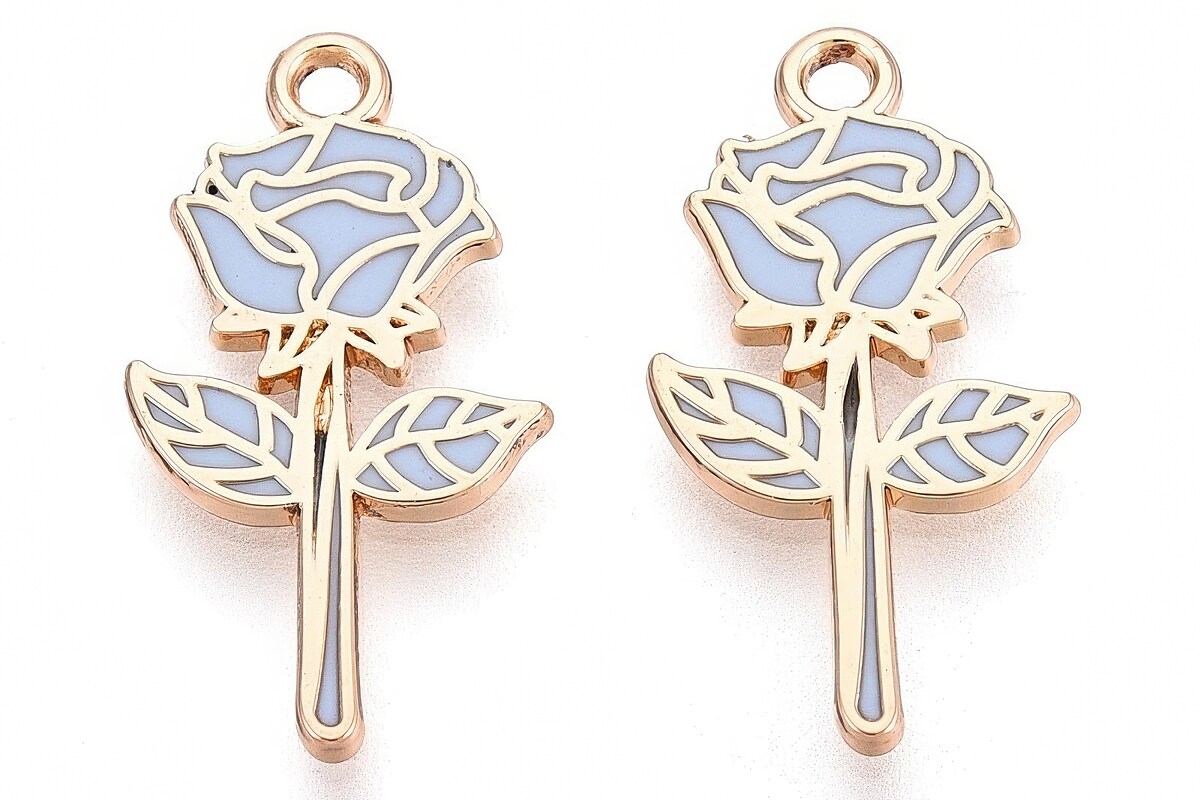 Charm mini pandantiv auriu emailat trandafir albastru 22x12mm