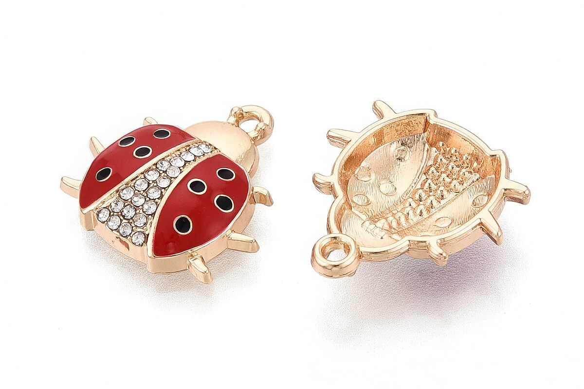 Charm mini pandantiv auriu emailat gargarita cu strasuri albe 18x18mm