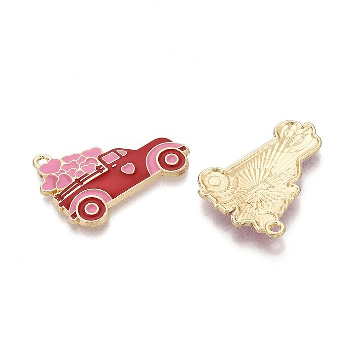 Charm mini pandantiv auriu emailat masina cu inimi 23x30mm
