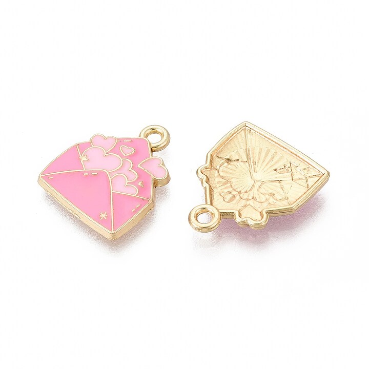 Charm mini pandantiv auriu emailat plic roz 18x15mm