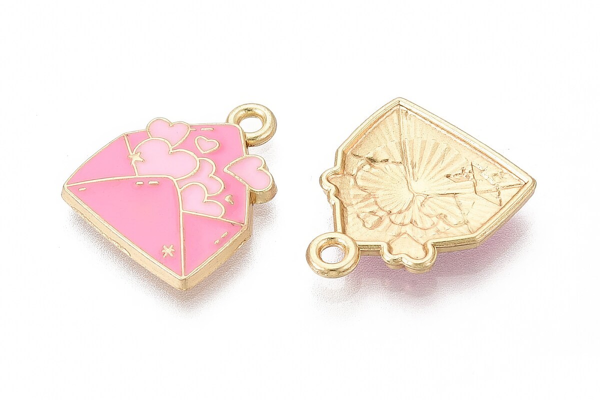 Charm mini pandantiv auriu emailat plic roz 18x15mm