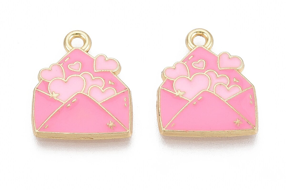 Charm mini pandantiv auriu emailat plic roz 18x15mm