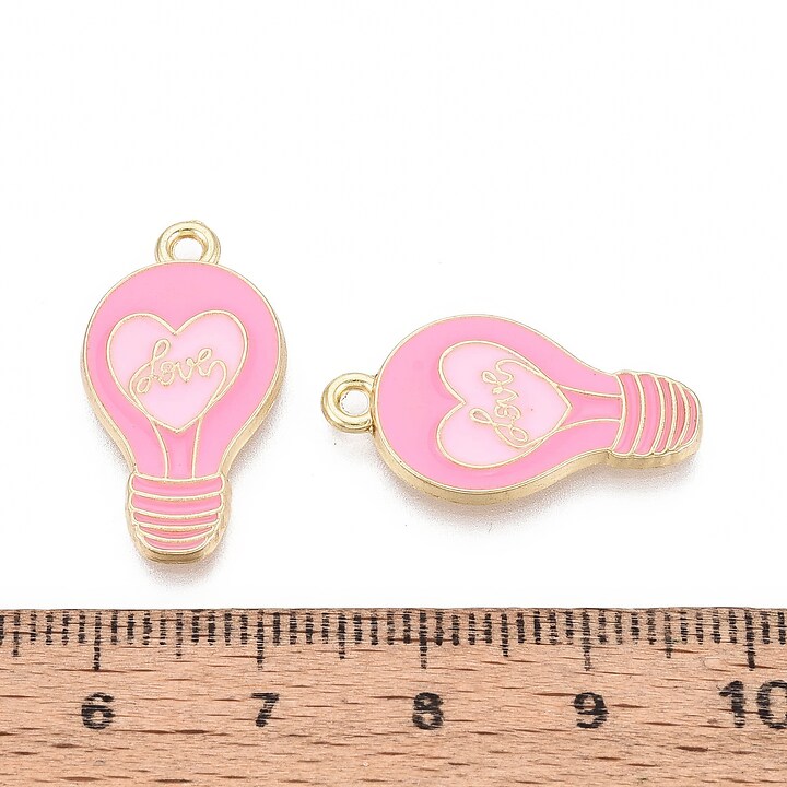 Charm mini pandantiv auriu emailat bec roz 24x13mm