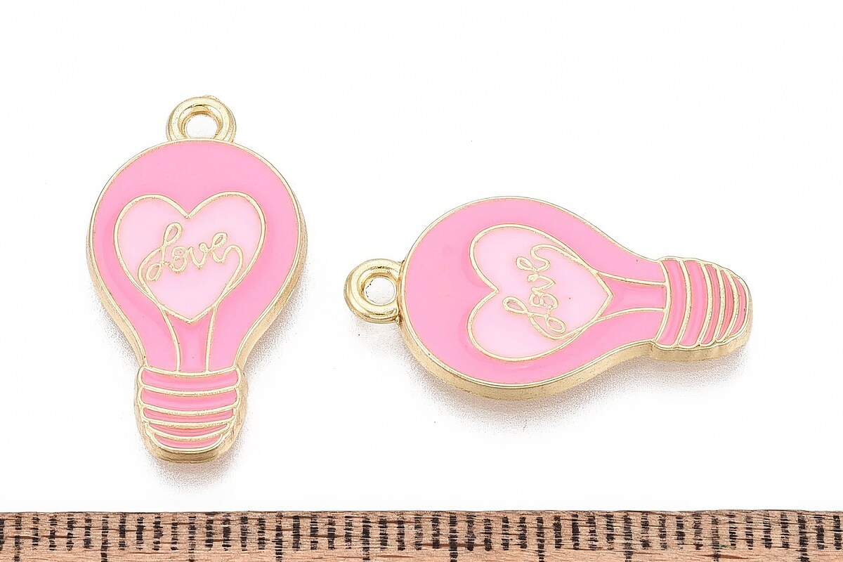Charm mini pandantiv auriu emailat bec roz 24x13mm