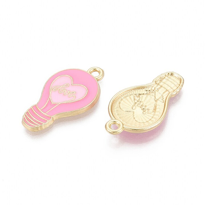 Charm mini pandantiv auriu emailat bec roz 24x13mm