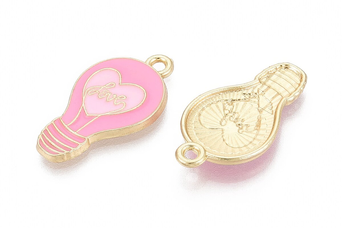 Charm mini pandantiv auriu emailat bec roz 24x13mm