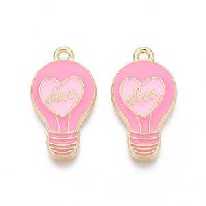 Charm mini pandantiv auriu emailat bec roz 24x13mm