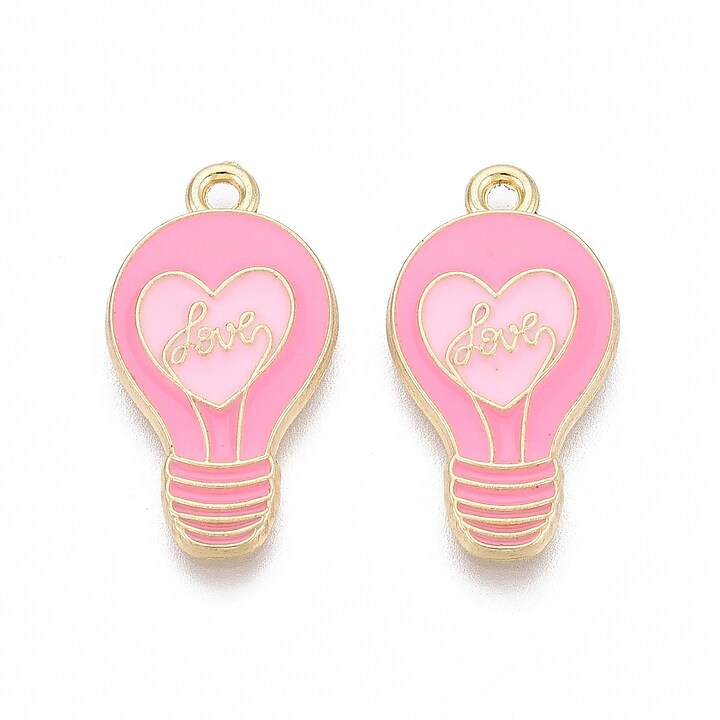 Charm mini pandantiv auriu emailat bec roz 24x13mm