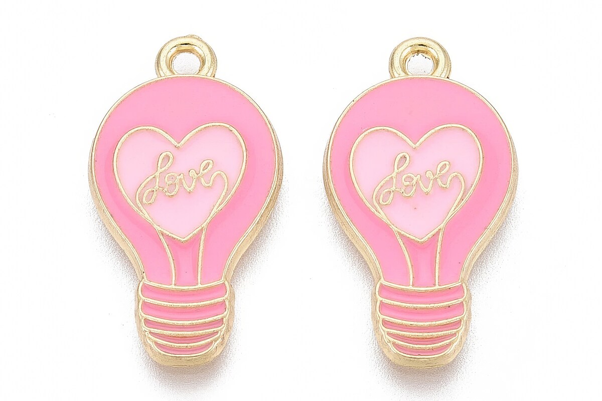 Charm mini pandantiv auriu emailat bec roz 24x13mm