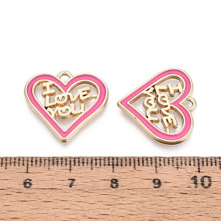 Charm mini pandantiv auriu emailat inima I love you 19x20,5mm
