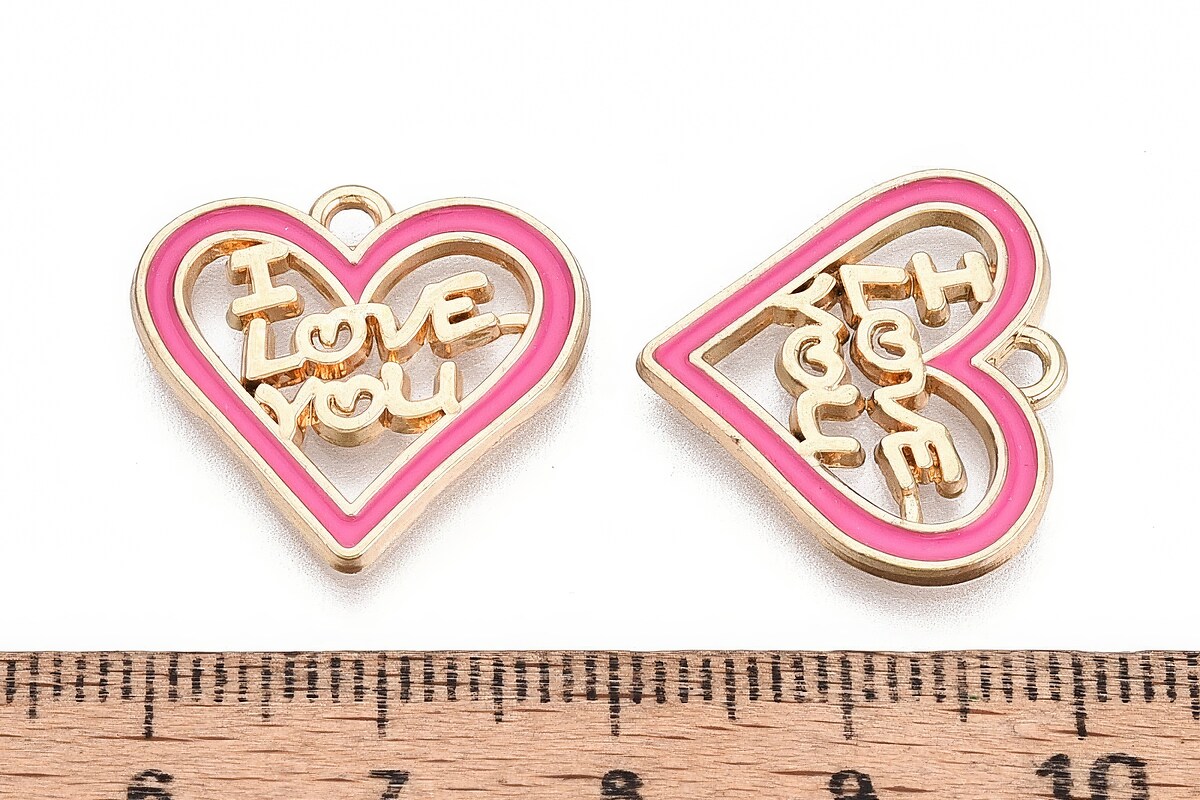 Charm mini pandantiv auriu emailat inima I love you 19x20,5mm